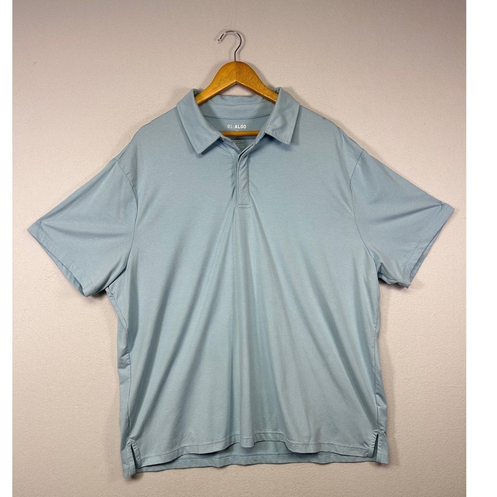 Athleisure ALGO Mens XXL Blue Performance Polo Short Sleeve Stretch Gulf Sporty